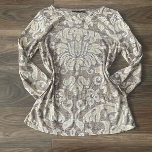 INC International Concepts Taupe & Cream Long-Sleeve Scoop Neck Top